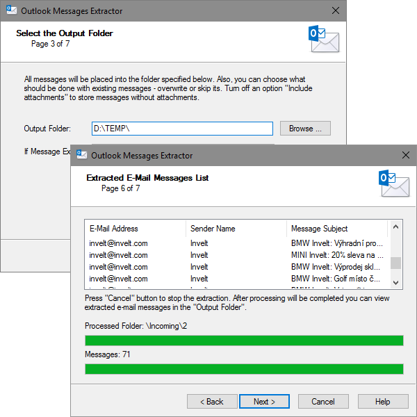 Extract e-mail messages from MS Outlook